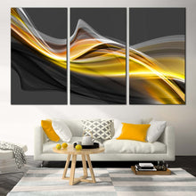 Load image into Gallery viewer, Modern Abstract Canvas Wall Art Abstract Grey Smoke Waves Triptych Canvas Set Beautiful Yellow Abstract Patterns  3 Piece Canvas For Living Room
