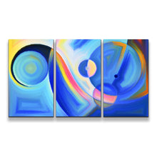 Load image into Gallery viewer, Modern Abstract Canvas Wall Art Blue Abstract Composition 3 Piece Canvas Print Yellow Modern Circle Shapes Multi Canvas
