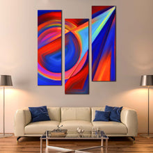 Load image into Gallery viewer, Modern  Abstract  Canvas  Wall  Art  Blue  Red  Abstract  Forms  3  Piece  Multiple  Canvas  Abstract  Circular  Shapes  Canvas  Print In Living Room
