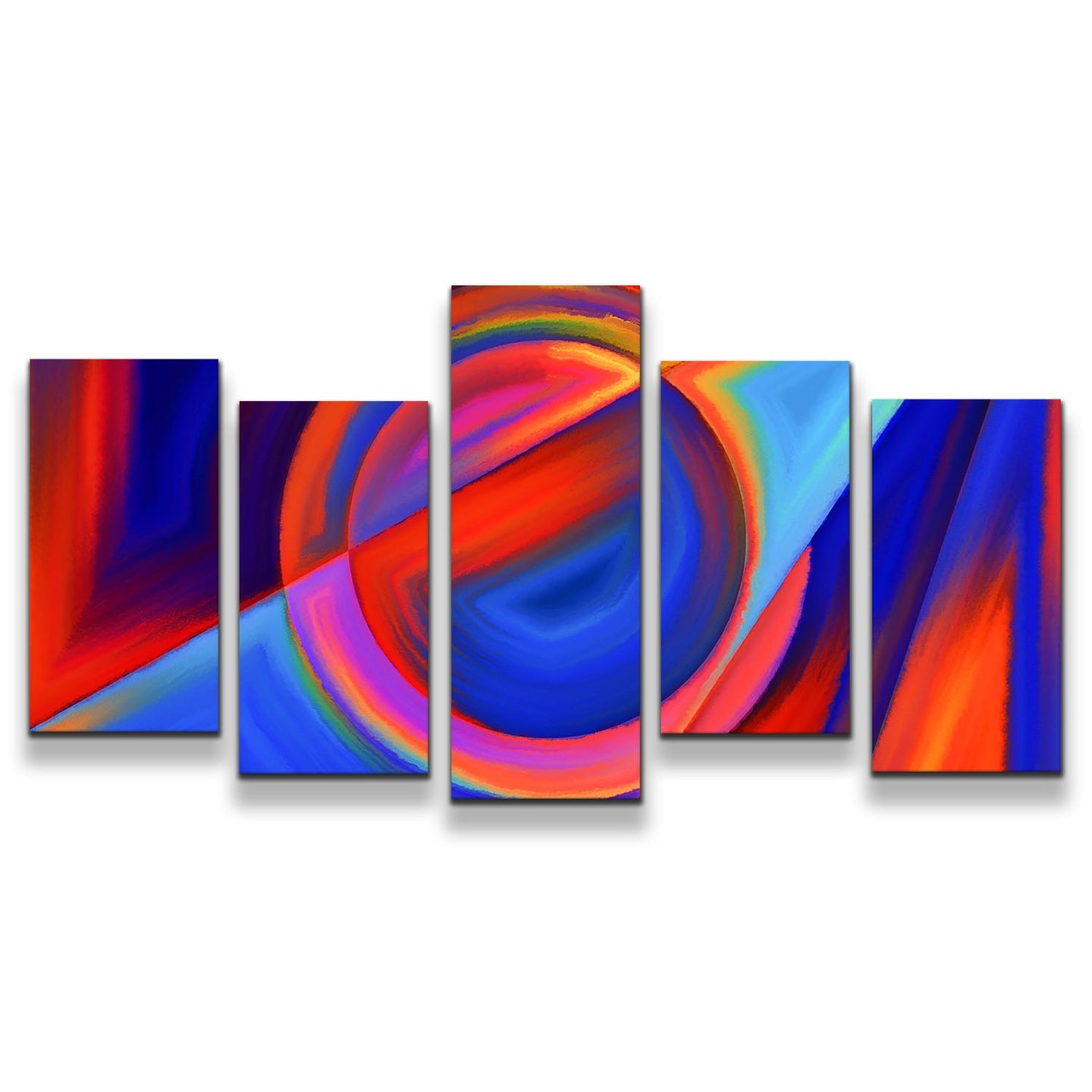 Modern Abstract Canvas Wall Art Blue Red Abstract Forms 5 Piece Multiple Canvas Abstract Circular Shapes Canvas Print