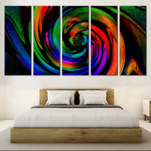 Load image into Gallery viewer, Modern Abstract Canvas Wall Art Green Purple Abstract Spiral Multiple Canvas Colorful Abstract Fractal Pattern  5 Piece Canvas Print For Bedroom
