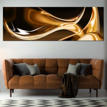 Load image into Gallery viewer, Modern  Abstract  Canvas  Wall  Art  Liquid  Gold  Abstract  Living  Room  Panoramic  Canvas  Artwork  Contemporary  Brown  Abstract  Canvas  Print For Living Room
