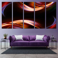 Load image into Gallery viewer, Modern Abstract Canvas Wall Art Orange Red Abstract Waves  5 Piece Canvas Print Blue Abstract Digital Illustration Multi Canvas Artwork For Your Living room
