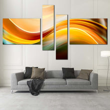 Load image into Gallery viewer, Modern Abstract Canvas Wall Art Yellow Green Waves Canvas Print Abstract Digital Illustration Living Room 4 Piece Canvas In Living Room
