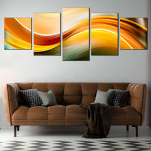 Load image into Gallery viewer, Modern Abstract Canvas Wall Art Yellow Green Waves  Canvas Print Abstract Digital Illustration 5 Piece Canvas In Living Room
