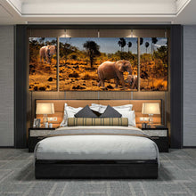 Load image into Gallery viewer, Modern  African  Elephants  in  Mountains  Sky  Palm  Trees  3  Piece  Canvas  Art In Bedroom
