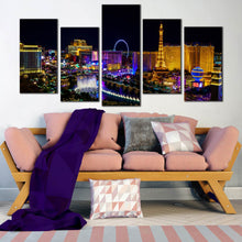 Load image into Gallery viewer, Modern Las Vegas City Skyline At Night 5 panel canvas print For Your Living Room
