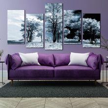 Load image into Gallery viewer, Modern Multi Panel Winter Grey Sky White Forest Trees 5 Piece Canvas Prints For Living Room
