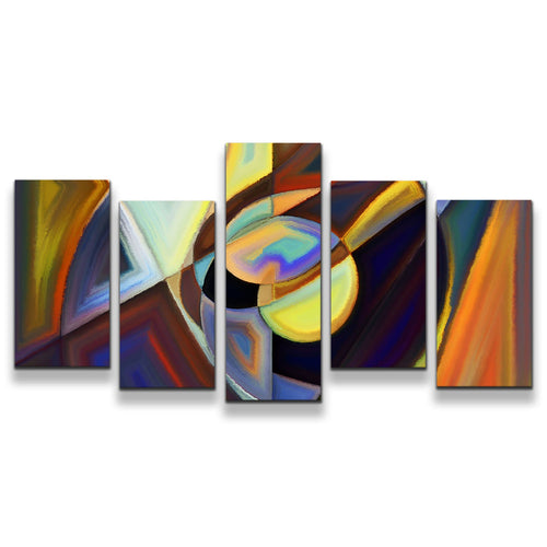 Modern Pattern Canvas Print Contemporary Colorful Abstract Canvas Wall Art Brown Yellow Abstract Shape 5 Piece Multi Canvas Artwork