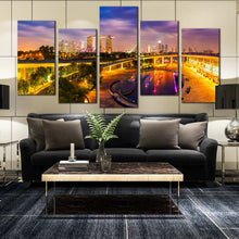 Load image into Gallery viewer, Modern Singapore City Skyline At Night 5 panel canvas print In Living Room
