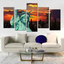 Load image into Gallery viewer, Modern Statue of Liberty New York Blue Sky 5 panel canvas print In Living Room
