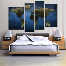 Load image into Gallery viewer, Modern grey black Blue World Map Multi Panel 4 piece Canvas For Room Decor 
