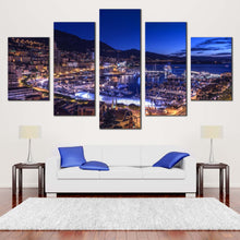 Load image into Gallery viewer, Monaco  City  Canvas  Wall  Art  Blue  Sky  Harbors  Canals  Cityscape    5  Piece  Canvas  City  Beach  Mountains  at  Night  Canvas  Print In Living Room
