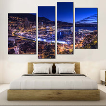 Load image into Gallery viewer, Monaco Harbor Canvas Print City Beach Mountains at Night Bedoom 4 Piece Canvas Wall Art
