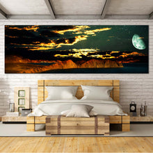 Load image into Gallery viewer, Moon  Scenery  Canvas  Print  Dramatic  Clouds  Green  Starry  Sky  Multiple  Canvas  Brown  Mountain  Scenery  Bedroom  1  Piece  Canvas  Wall  Art For Bedroom
