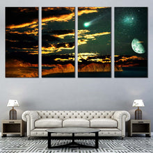 Load image into Gallery viewer, Moon Scenery Canvas Print Dramatic Clouds Green Starry Sky Multiple Canvas Brown Mountain Scenery  4 Piece Canvas Wall Art For Living room
