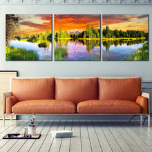 Load image into Gallery viewer, Morning  Scenery  Trees  grass  snake  river  triptych  canvas  prints For Living Room
