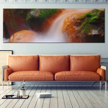 Load image into Gallery viewer, Mossy  Rocks  Canvas  Wall  Art  Orange  Green  Rocky  Waterfall  Canvas  Set  Flowing  Waterfall  in  The  River  Living  Room  1  Piece  Canvas  Print For Living Room
