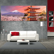 Load image into Gallery viewer, Mount Fuji Canvas Wall Art Fujiyoshida Mountain 1 Piece Canvas Japan Chureito Pagoda Blossom Trees Canvas Print In Living Room
