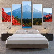 Load image into Gallery viewer, Mount  Fuji  Canvas  Wall  Art  Lake  Kawaguchiko  Canvas  Japan  Lake  Mountain    5  Piece  Canvas  Print  Red  Maple  Trees  Leaves  Canvas  Artwork For Bedroom
