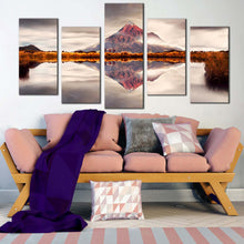 Load image into Gallery viewer, Mountain Lake Canvas Print New Zealand Brown Mountain Scenery 5 Piece Canvas WallArt White Sky Mount Tatanaki Canvas Set For Living Room
