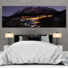 Load image into Gallery viewer, Mountain Landscape Canvas Wall Art Yellow City Mountain Canvas Print Blue Sky Mountains 1 Piece Canvas In Bedroom
