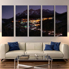 Load image into Gallery viewer, Mountain Landscape Canvas Wall Art Yellow City Mountain Canvas Print Blue Sky Mountains 5 Piece Multiple Canvas For Living Room
