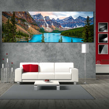 Load image into Gallery viewer, Mountain Scenery Canvas Wall Art Canada Blue Moraine Lake 1 Piece Canvas Print Green Banff National Park Canvas In Living Room
