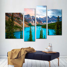 Load image into Gallery viewer, Mountain Scenery Canvas Wall Art Canada Blue Moraine Lake 4 Piece Canvas Print Green Banff National Park Multiple Canvas
