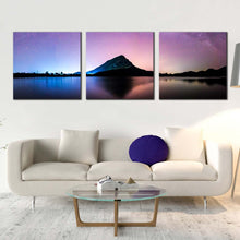 Load image into Gallery viewer, Mountain Sea Canvas Wall Art Landscape Mountain Milky Way 3 Piece Canvas Print Thailand Blue Purple Night Galaxy Multiple Canvas In Living Room
