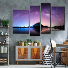 Load image into Gallery viewer, Mountain Sea Canvas Wall Art Landscape Mountain Milkyway 4 Piece Canvas Print Thailand Blue Purple Night Galaxy Multiple Canvas
