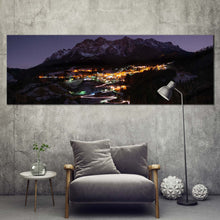 Load image into Gallery viewer, Mountain Village Canvas Wall Art Blue Sky Landscape Canvas Artwork Yellow City Mountains 1 Piece Canvas Print In Living Room
