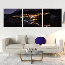 Load image into Gallery viewer, Mountain Village Canvas Wall Art Blue Sky Landscape Multi Canvas Artwork Yellow City Mountains 3 Piece Canvas Print For Living Room
