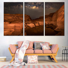 Load image into Gallery viewer, Mountain Desert Canvas Print Grey Milky Way Starry Sky Multi Canvas Brown Grand Canyon Desert Canvas Set Sampanbok Natural Stone Park  3 Piece Canvas Wall Art In Living Room
