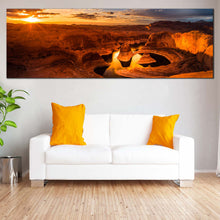 Load image into Gallery viewer, Mountain  Desert  Canvas  Wall  Art  Canyon  Lake  Powell  Canvas  Set  Yellow  Cloudy  Sunset  Sky  Canvas  Print  Brown  Utah  Desert  Living  Room  1  Piece In Living Room
