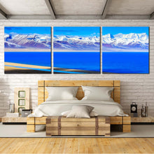 Load image into Gallery viewer, Mountain  Lake  Canvas  Wall  Art  Blue  Ocean  Mountains  Multi  Canvas  Artwork  Tibet  White  Snowy  Mountain  Bedroom  3  Piece  Canvas  Print In Bedroom
