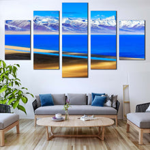 Load image into Gallery viewer, Mountain  Lake  Canvas  Wall  Art  Blue  Ocean  Mountains  Multi  Canvas  Artwork  Tibet  White  Snowy  Mountain  Living  Room  5  Piece  Canvas  Print In Living room
