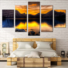 Load image into Gallery viewer, Mountain  Lake  Canvas  Wall  Art  Blue  Ocean  Mountains  Reflection  5  Piece  Multi  Canvas  Artwork  Alberta  Canada  Orange  Landscape  Sunset  Canvas  Print For Bedroom
