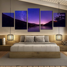 Load image into Gallery viewer, Mountain Lake Canvas Wall Art Blue Purple Starry Sky  5 Piece Canvas Print Milky Way Black Galaxy Mountain Canvas Set For Bedroom
