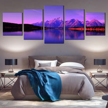 Load image into Gallery viewer, Mountain Lake Canvas Wall Art Teton National Park  5 Piece Canvas Print Blue Purple Jackson Ocean Mountains Multi Canvas Artwork For Bedroom
