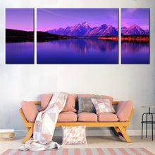 Load image into Gallery viewer, Mountain Lake Canvas Wall Art Teton National Park  3 Piece Canvas Print Blue Purple Jackson Ocean Mountains Multi Canvas Artwork In Living Room
