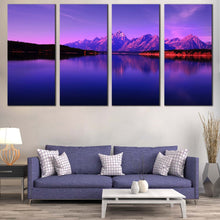 Load image into Gallery viewer, Mountain Lake Canvas Wall Art Teton National Park  4 Piece Canvas Print Blue Purple Jackson Ocean Mountains Multi Canvas Artwork For Living room
