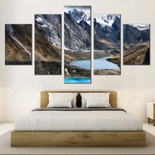 Load image into Gallery viewer, Mountain  Landscape  Canvas  Wall  Art  Ocean  Mountain  Blue  Water  Canvas  Print  Three  Lagoons  Scenery  Canvas  Set  Brown  Huayhuash  Trek  5  Piece  Canvas For Bedroom

