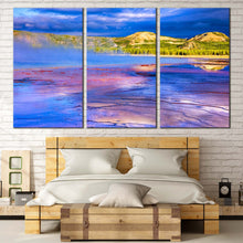 Load image into Gallery viewer, Mountain Seascape Canvas Print Purple Grand Prismatic Spring  3 Piece Canvas Wall Art Dramatic Cloudy Blue Sky Canvas Set Yellowstone National Park For Bedroom
