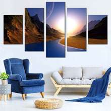Load image into Gallery viewer, Mountain  Seascape  Canvas  Wall  Art  Blue  Sky  Sunrise  Canvas  Print  Brown  Ocean  Mountains    5  Piece  Canvas For Living Room
