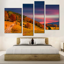 Load image into Gallery viewer, Mountain Sky Canvas Wall Art Colorful Autumn Landscape Multi Canvas Orange Trees Scenery Canvas Print Blue Sky Clouds Landscape  4 Piece Canvas 
