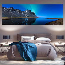 Load image into Gallery viewer, Mountain  Water  Canvas  Wall  Art  Grey  Coast  Mountain  Lake  Reflection  Multi  Canvas  Blue  Northern  lights  Bedroom  1  Piece  Canvas  Print For Bedroom

