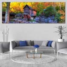 Load image into Gallery viewer, Mountains  River  Canvas  Print  Blue  Water  Stream  Mountain  1  Piece  Multi  Canvas  Green  Babcock  State  Park  Canvas  Set  Yellow  Autumn  Trees  Grist  Mill  Canvas In Living Room
