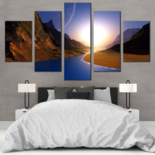 Load image into Gallery viewer, Mountains  Sea  Canvas  Wall  Art  Brown  Ocean  Mountains  Multi  Canvas  Artwork  Yellow  Sunrise  Stars  Ocean  Sky    5  Piece  Canvas  Print For Bedroom

