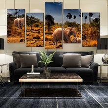 Load image into Gallery viewer, Multi Panel Beautiful Wall art african elephants Wild Life in Palm trees For Living Room
